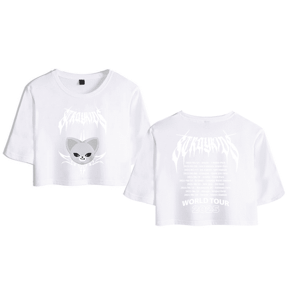 Stray Kids Merch 2025 World Tour I.N Crop Top Midriff-Baring T-shirt Women Girl Short Sleeve