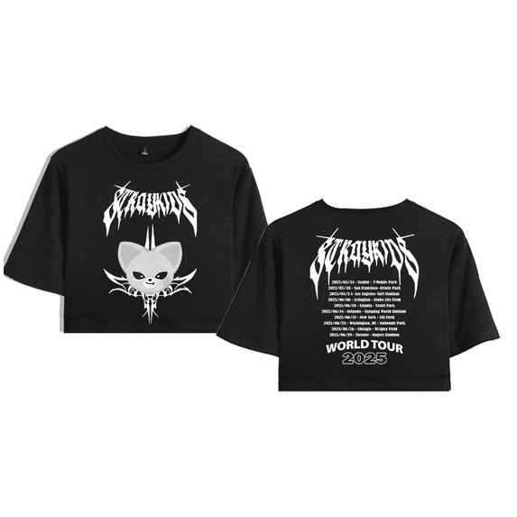 Stray Kids Merch 2025 World Tour I.N Crop Top Midriff-Baring T-shirt Women Girl Short Sleeve