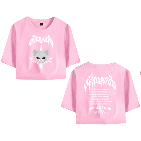 Stray Kids Merch 2025 World Tour I.N Crop Top Midriff-Baring T-shirt Women Girl Short Sleeve