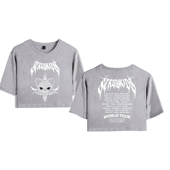 Stray Kids Merch 2025 World Tour I.N Crop Top Midriff-Baring T-shirt Women Girl Short Sleeve