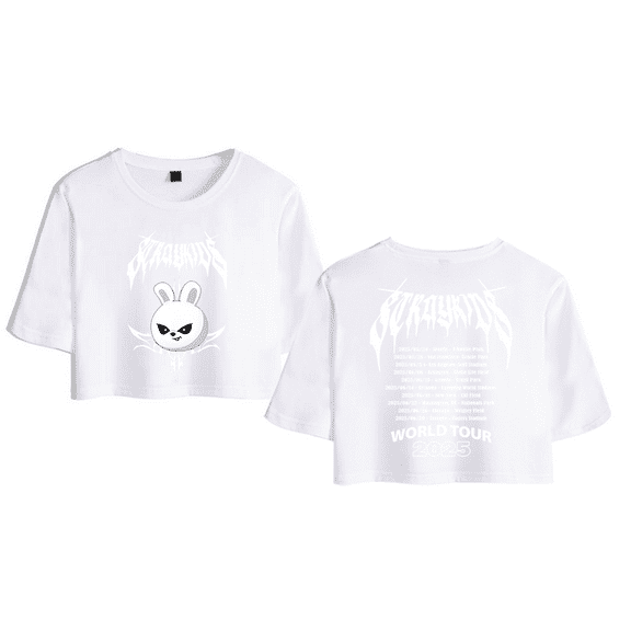 Stray Kids Merch 2025 World Tour Lee Know Crop Top Midriff-Baring T-shirt Women Girl Short Sleeve