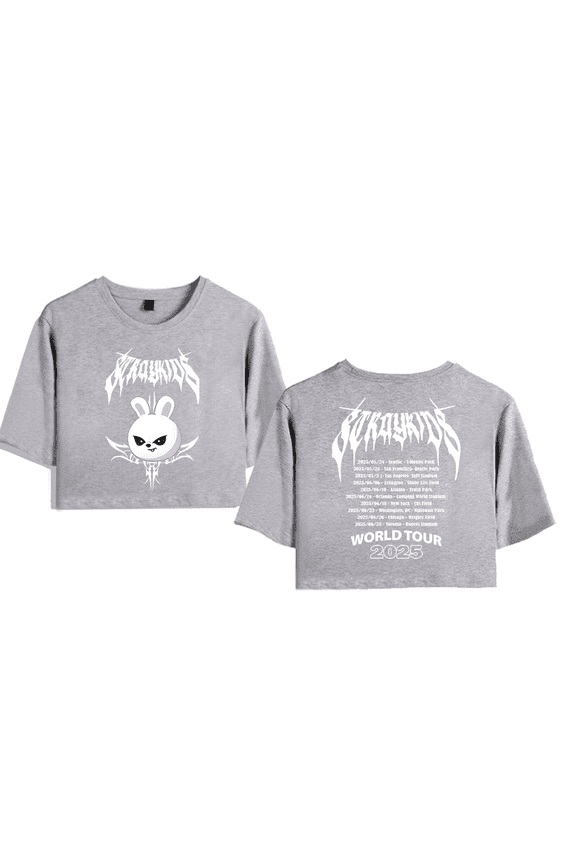 Stray Kids Merch 2025 World Tour Lee Know Crop Top Midriff-Baring T-shirt Women Girl Short Sleeve