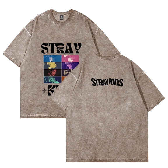 Stray Kids Merch Cotton Vintage Wash T-shirt unisex round neck pure cotton short sleeved pattern T-shirt