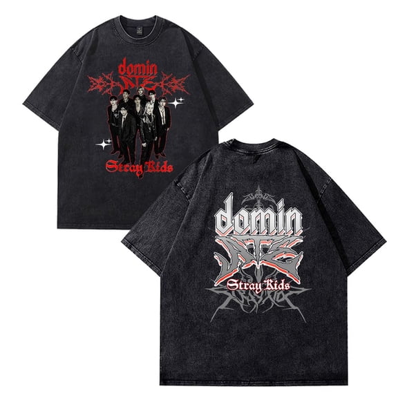 Stray Kids Merch Cotton Vintage Wash Tee Shirt Crewneck Short Sleeved Graphic t Shirts Style2
