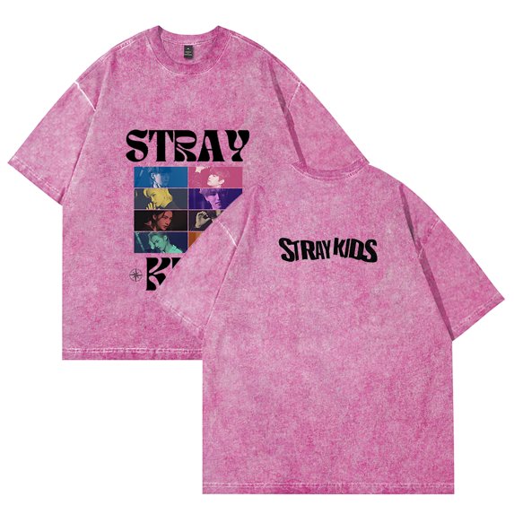 Stray Kids Merch Cotton Vintage Wash Tee Shirt Crewneck Short Sleeved Graphic t Shirts Style5