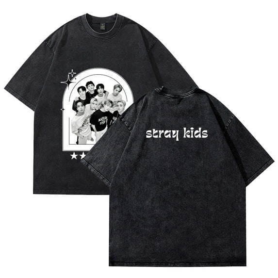 Stray Kids Merch Cotton Vintage Wash Tee Shirt Crewneck Short Sleeved Graphic t Shirts Style7