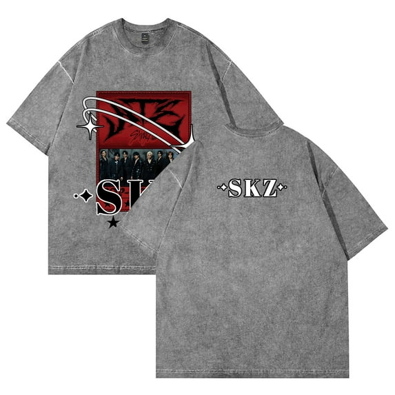 Stray Kids Merch Cotton Vintage Wash Tee Shirt Crewneck Short Sleeved Graphic t Shirts Style8