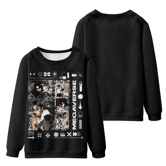 Stray Kids Merch Digital printed fashionable off shoulder round neck long sleeved sportswear for street wear