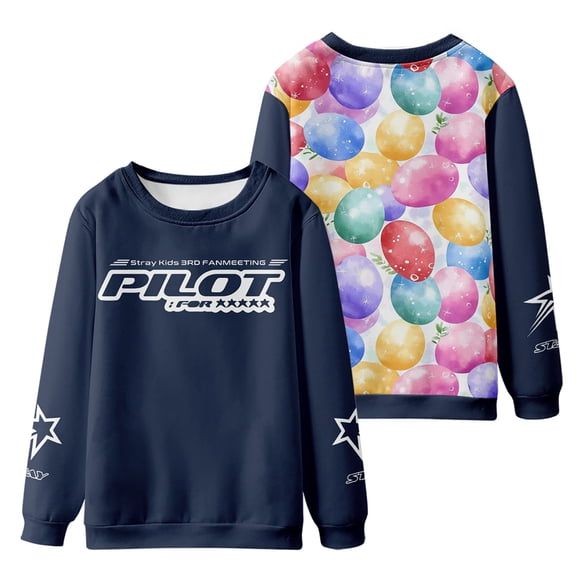 Stray Kids Merch Digital printed fashionable off shoulder round neck long sleeved sportswear for street wear