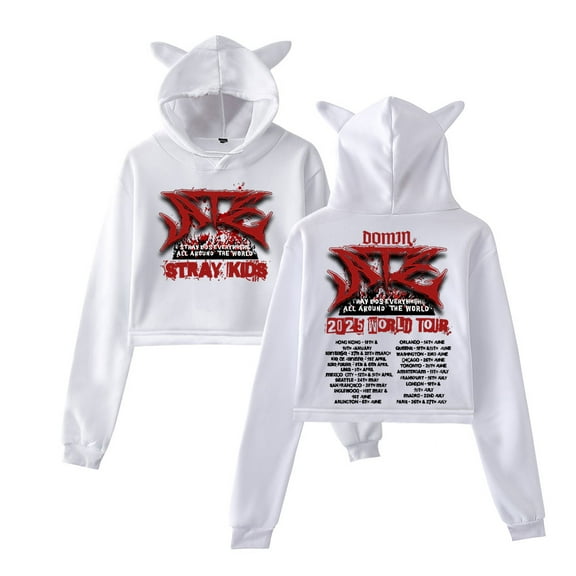Stray Kids Merch Hoodie Cat Ear Fashion Street Trend Women's Short Hoodie Sportswear