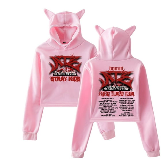 Stray Kids Merch Hoodie Cat Ear Fashion Street Trend Women's Short Hoodie Sportswear
