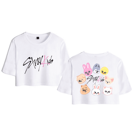 Stray Kids Merch SKZOO Crop Top Midriff-Baring T-shirt Women Girl Short Sleeve