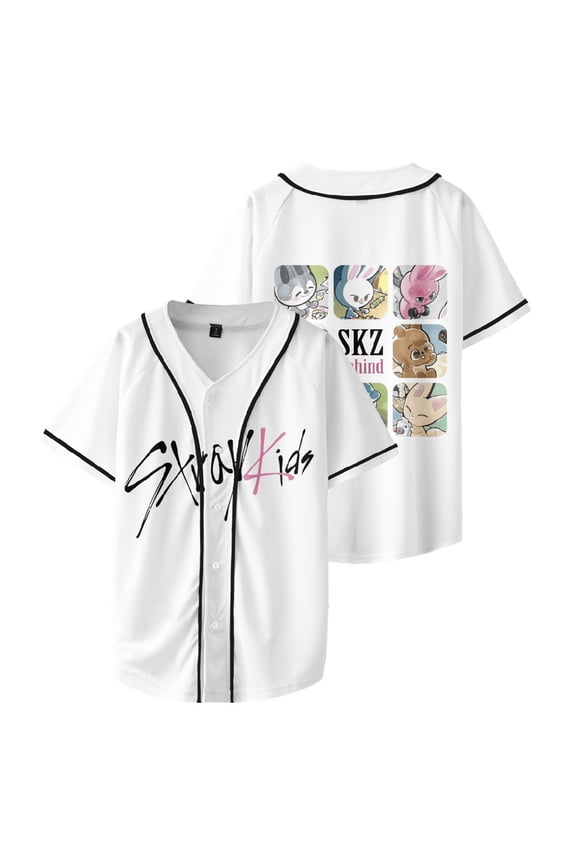 Stray Kids Merch SKZOO SKZ Behind Baseball Jersey V-neck Printed Fashion Women Men Casual Top Short Sleeves