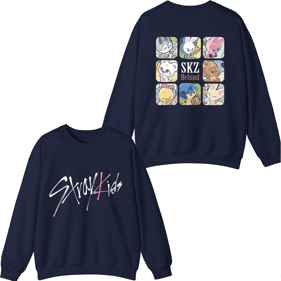 Stray Kids Merch SKZOO SKZ Behind Crewneck Sweatshirt Fashion Unisex Men Women Long Sleeve