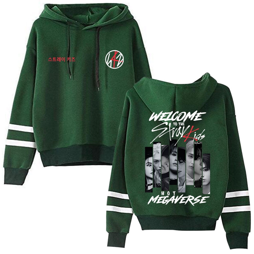 Stray Kids Parallel bar sleeve pocket fashionable retro street style men's and women's long sleeved hooded sweatshirt