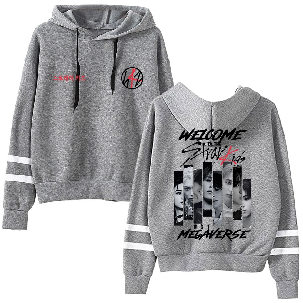 Stray Kids Parallel bar sleeve pocket fashionable retro street style men's and women's long sleeved hooded sweatshirt