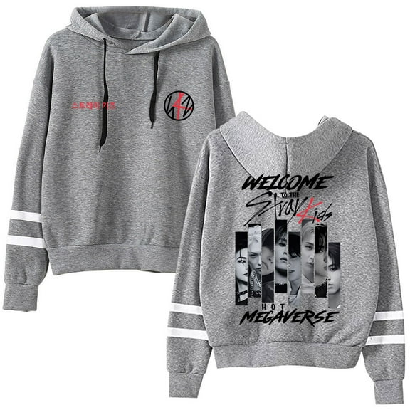 Stray Kids Parallel bar sleeve pocket fashionable retro street style men's and women's long sleeved hooded sweatshirt