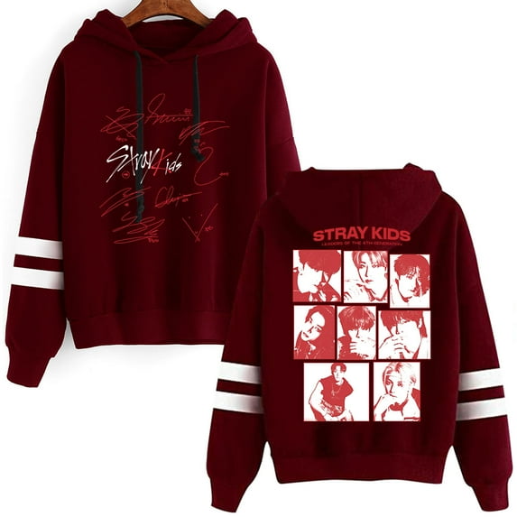 Stray Kids Parallel bar sleeve pocket fashionable retro street style men's and women's long sleeved hooded sweatshirt