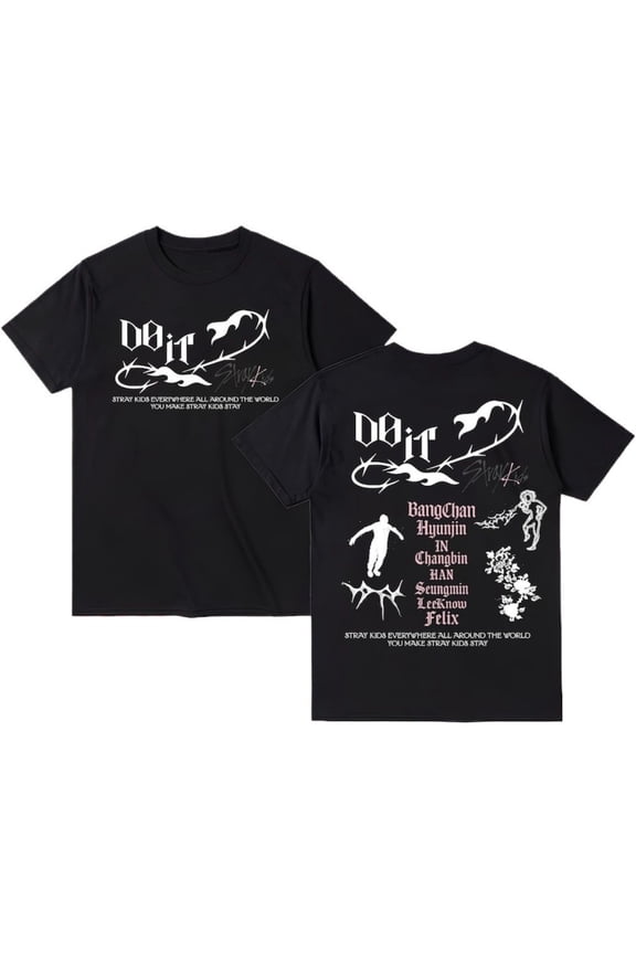 Stray Kids SKZ DO IT Album Merch Cotton T-shirt – Unisex Short Sleeve Members Graphic Tee, Streetwear Outfit for STAY Fan Support