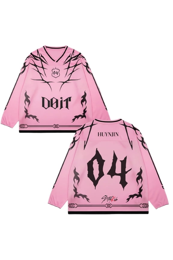 Stray Kids SKZ Do It Album Member Merch Splicing V-Neck Jersey – Unisex Long Sleeve Pullover Sweatshirts Streetwear for STAY Fan Support