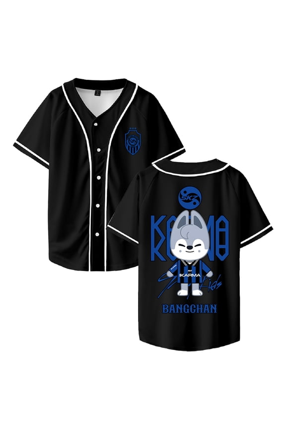 Stray Kids SKZ Karma Bang Chan Merch Baseball Jersey Short Sleeve Button-up Shirts Women Men Streetwear Tops