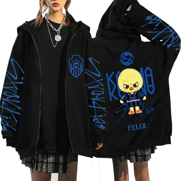 Stray Kids SKZ Karma Cartoon Merch Zipper Hoodie Long Sleeve Streetwear Women Men Hooded Sweatshirt