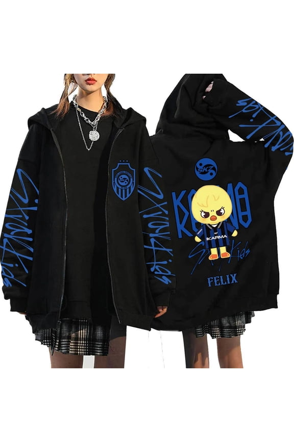 Stray Kids SKZ Karma Cartoon Merch Zipper Hoodie Long Sleeve Streetwear Women Men Hooded Sweatshirt
