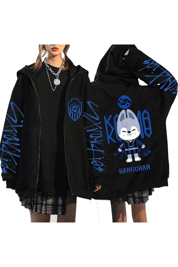 SKZ Karma Cartoon Merch Zipper Hoodie Long Sleeve Streetwear Women Men Hooded Sweatshirt