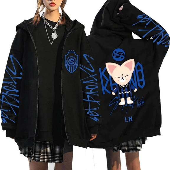 Stray Kids SKZ Karma Cartoon Merch Zipper Hoodie Long Sleeve Streetwear Women Men Hooded Sweatshirt