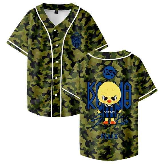 Stray Kids SKZ Karma Felix Merch Baseball Jersey Short Sleeve Button-up Shirts Women Men Streetwear Tops