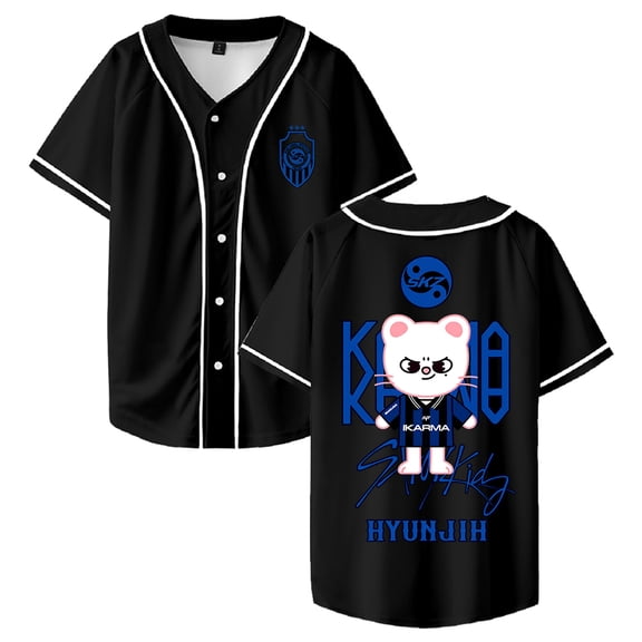 Stray Kids SKZ Karma HYUNJIH Merch Baseball Jersey Short Sleeve Button-up Shirts Women Men Streetwear Tops