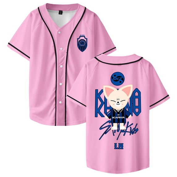 Stray Kids SKZ Karma I.N Merch Baseball Jersey Short Sleeve Button-up Shirts Women Men Streetwear Tops