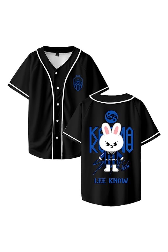 Stray Kids SKZ Karma Lee Know Merch Baseball Jersey Short Sleeve Button-up Shirts Women Men Streetwear Tops