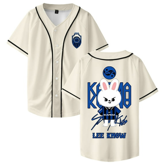 Stray Kids SKZ Karma Lee Know Merch Baseball Jersey Short Sleeve Button-up Shirts Women Men Streetwear Tops