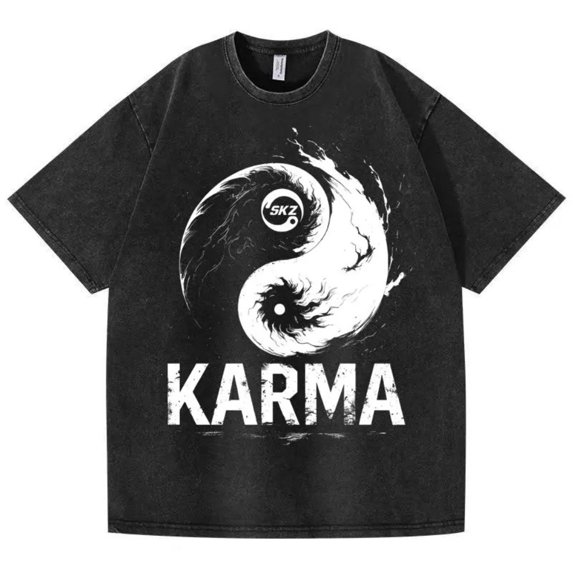 Stray Kids SKZ Karma Merch Vintage Wash T-Shirt – Unisex Short Sleeve Fashion Casual Tee, Streetwear Outfit for STAY Fan Support