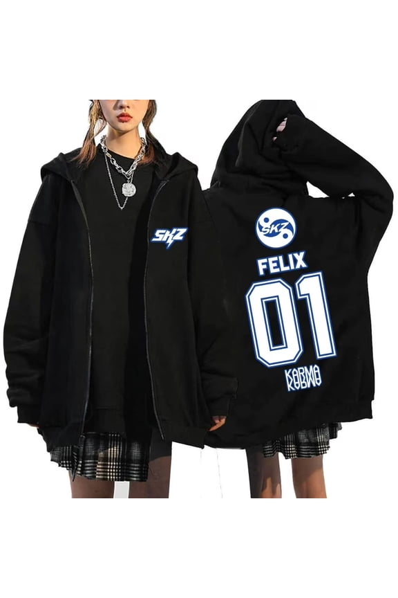 Stray Kids SKZ Karma Merch Zip Up Hoodie Long Sleeve Streetwear Women Men Zipper Sweatshirt