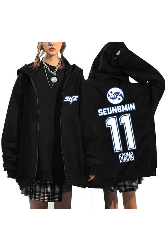 SKZ Karma Merch Zip Up Hoodie Long Sleeve Streetwear Women Men Zipper Sweatshirt