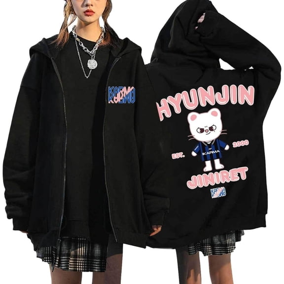 Stray Kids SKZ Karma Merch Zip Up Hoodie – Unisex SKZOO Cute Animal Graphic Hooded Jacket, Fashion Streetwear Pullover for STAY Fans