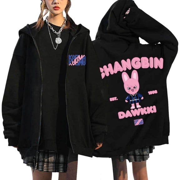 Stray Kids SKZ Karma Merch Zip Up Hoodie – Unisex SKZOO Cute Animal Graphic Hooded Jacket, Fashion Streetwear Pullover for STAY Fans