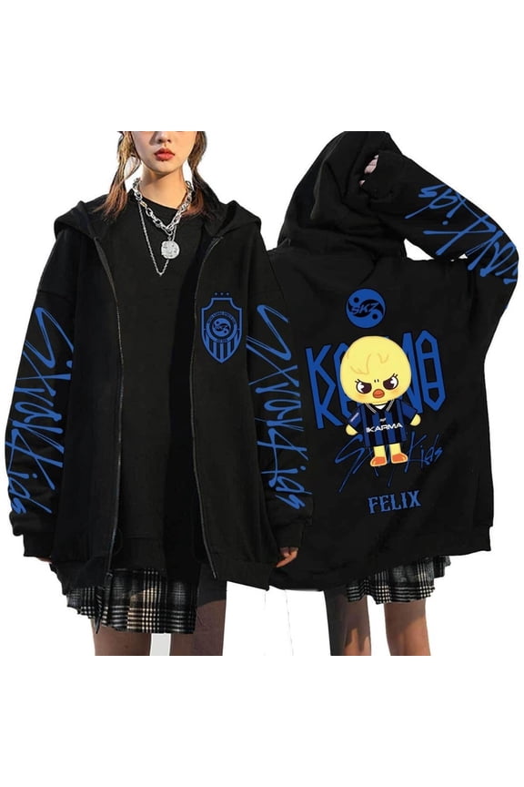Stray Kids SKZ Karma Merch Zip Up Hoodie – Unisex SKZOO Themed Graphic Hooded Jacket, Fashion Streetwear Pullover for STAY Fans