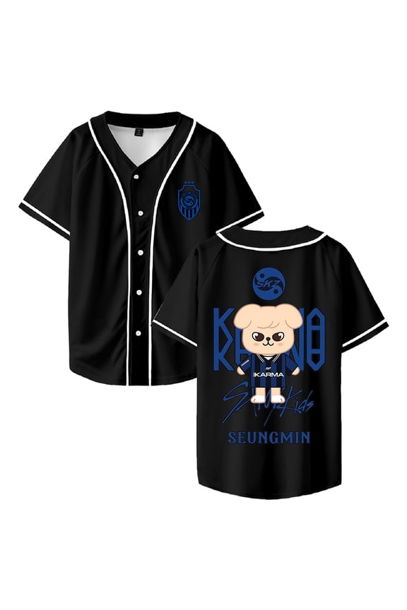 Stray Kids SKZ Karma Seungmin Merch Baseball Jersey Short Sleeve Button-up Shirts Women Men Streetwear Tops