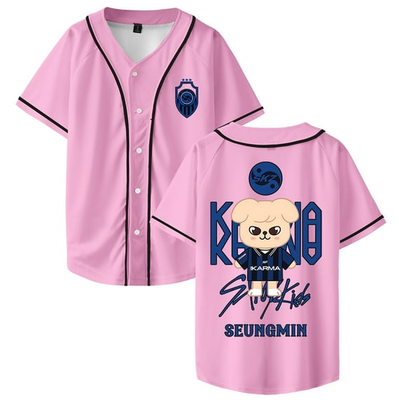 Stray Kids SKZ Karma Seungmin Merch Baseball Jersey Short Sleeve Button-up Shirts Women Men Streetwear Tops