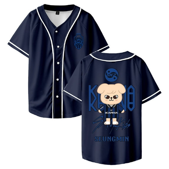 Stray Kids SKZ Karma Seungmin Merch Baseball Jersey Short Sleeve Button-up Shirts Women Men Streetwear Tops