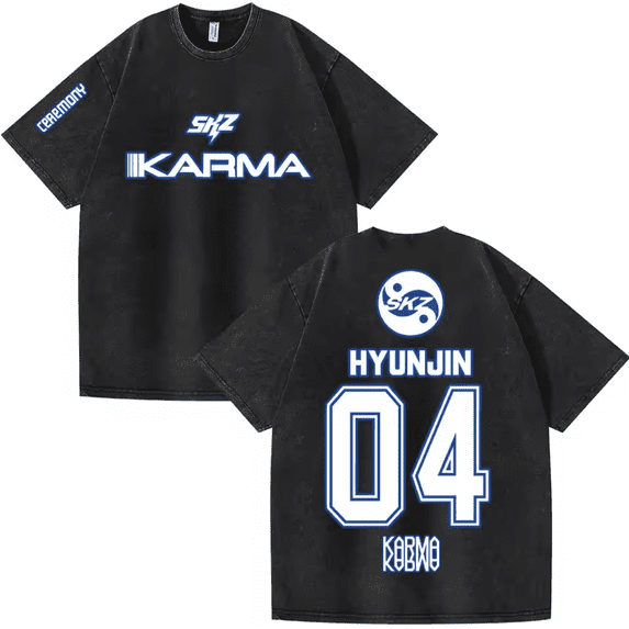 Stray Kids SKZ Karma Vintage Wash T-Shirt – Unisex Short Sleeve Hip Hop Graphic Tee, Streetwear Outfit for STAY Fan Support
