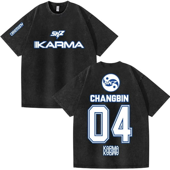 Stray Kids SKZ Karma Vintage Wash T-Shirt – Unisex Short Sleeve Hip Hop Graphic Tee, Streetwear Outfit for STAY Fan Support