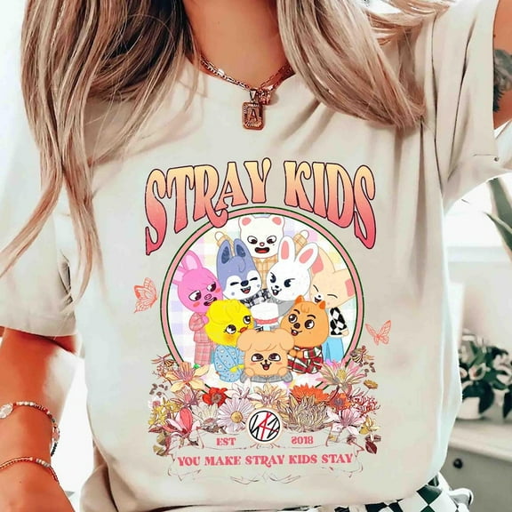 Stray Kids Skzoo Shirt, Skzoo Characters Floral Shirt, Stray Kids Dominate World Tour Shirt