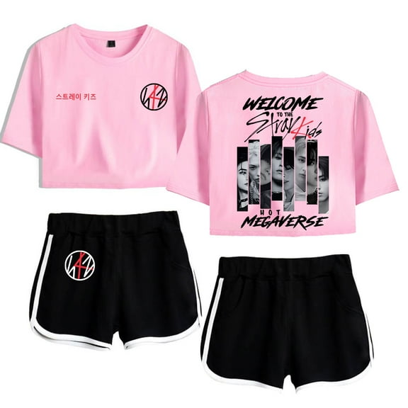 Stray Kids Women's Summer Fashion Street Style Short Sleeve Shorts Set