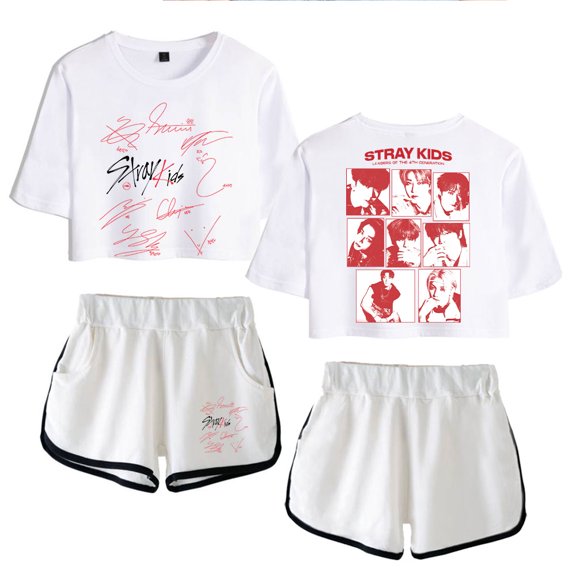 Stray Kids Women's Summer Fashion Street Style Short Sleeve Shorts Set