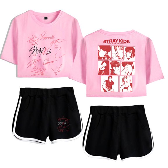 Stray Kids Women's Summer Fashion Street Style Short Sleeve Shorts Set