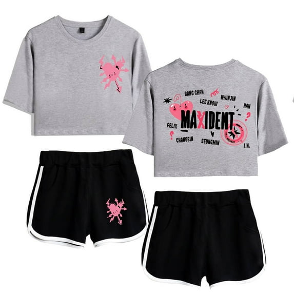 Stray Kids Women's Summer Fashion Street Style Short Sleeve Shorts Set